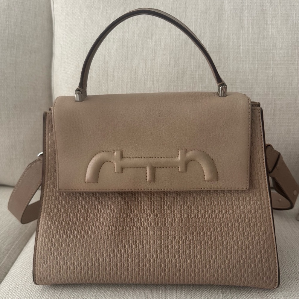 Genuine Carolina Herrera Pre-loved DOMA Insignia Satchel – Medium, Taupe